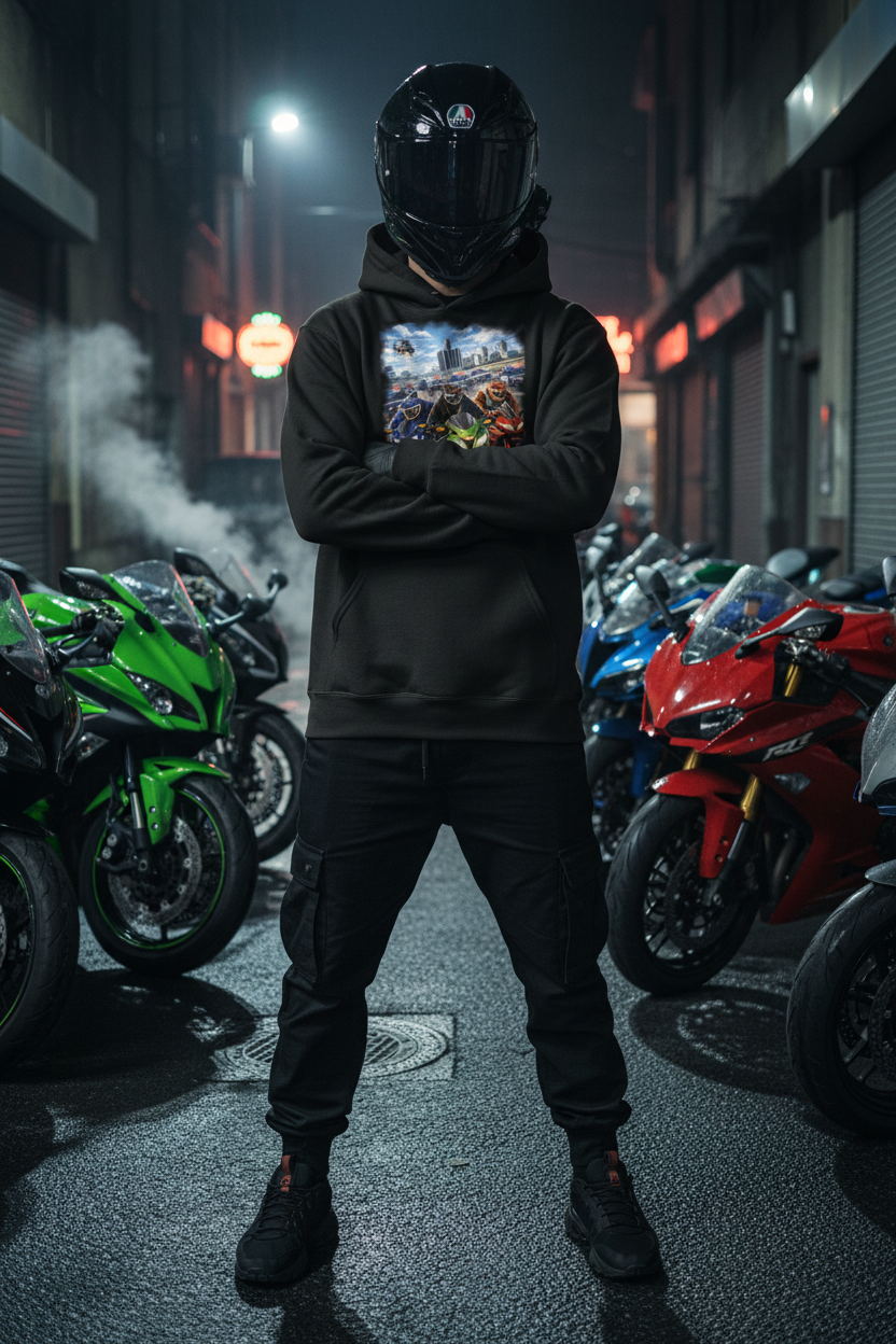7-11 Black Hoodie Front - Bike Life