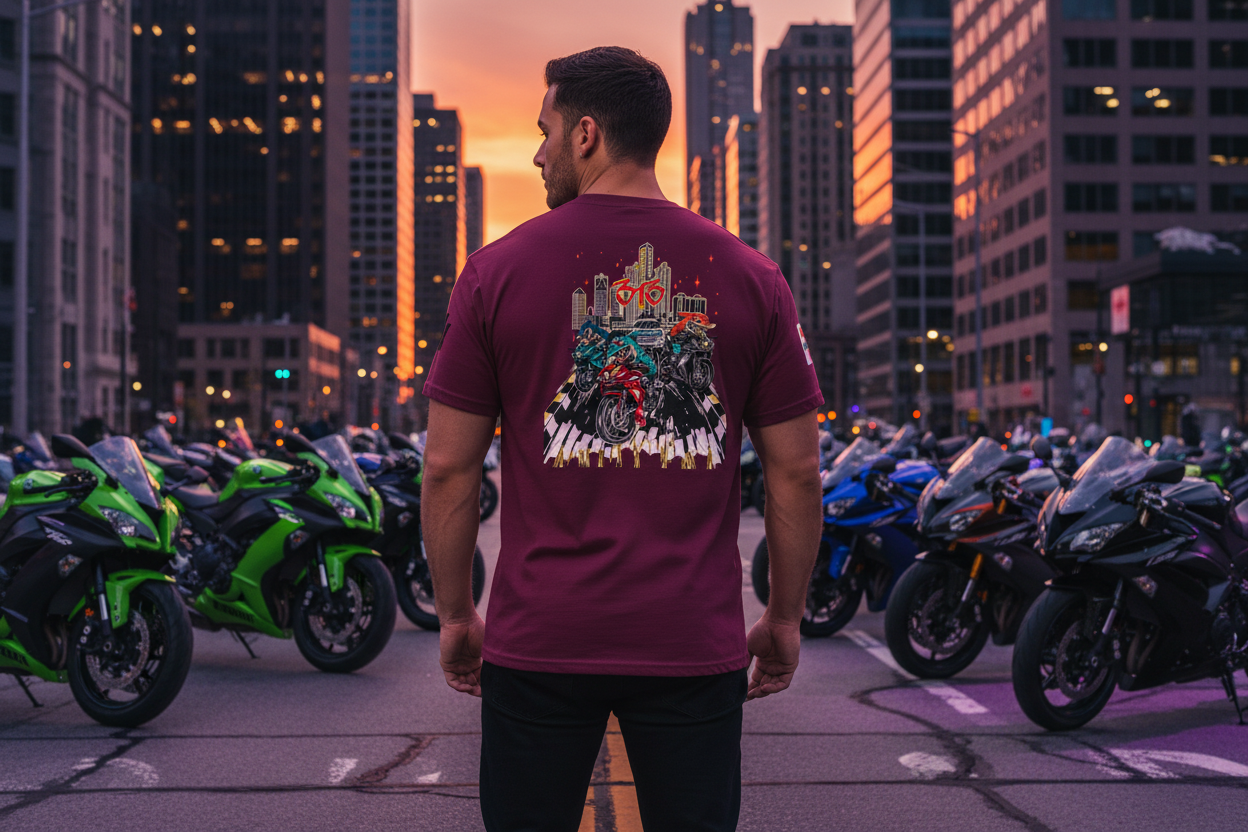 7ev T-Shirt Back with Sport Bikes