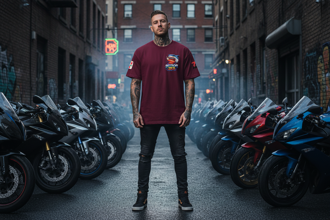 7ev T-Shirt Front with Sport Bikes