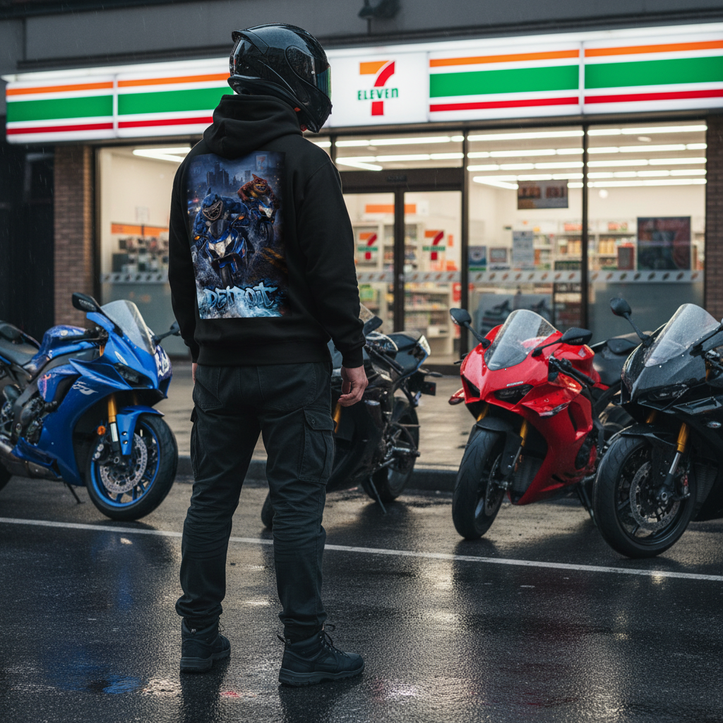 Shark Bite Hoodie Back Bike Life