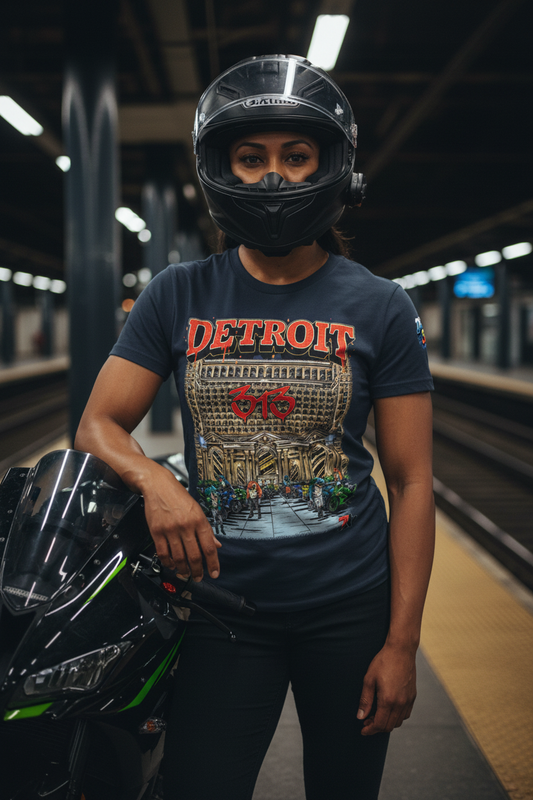 T-shirt front close-up with helmet